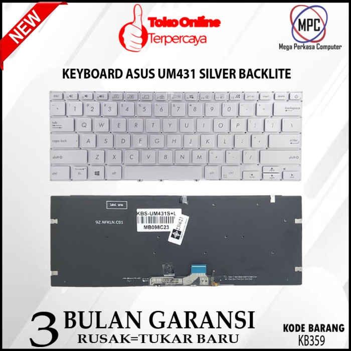 Viral Keyboard Asus Zenbook 14 Um431D Um431 Um431Da Bx431Fl Silver Backlight