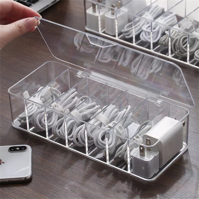 

Terlaris Kotak Kabel Charger Cable Organizer 8 Slot Grid With Cover