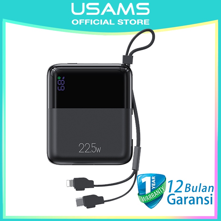 [P0V] USAMS Official Original PB69 QC/ PD LED Powerbank Fast Charging Type c / Micro USB  22.5W 1000