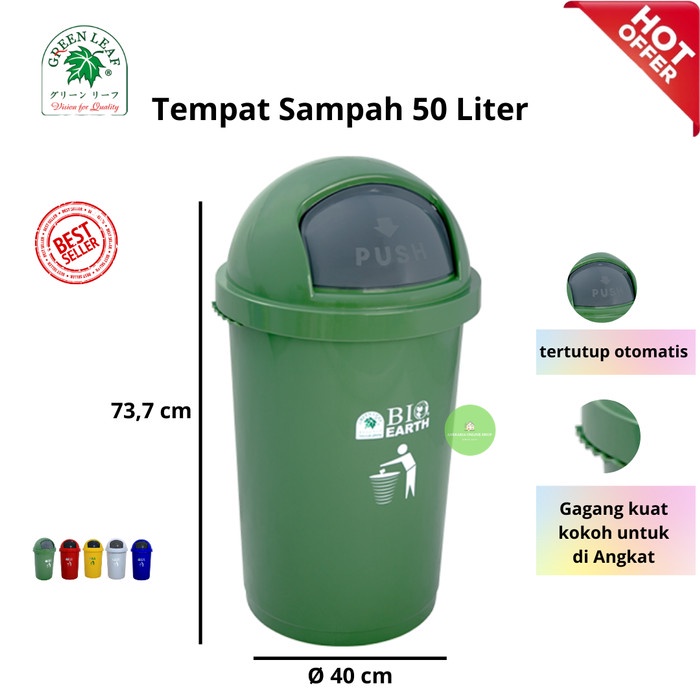 Tong Sampah Bulat Bio 50 Liter Green Leaf 2150