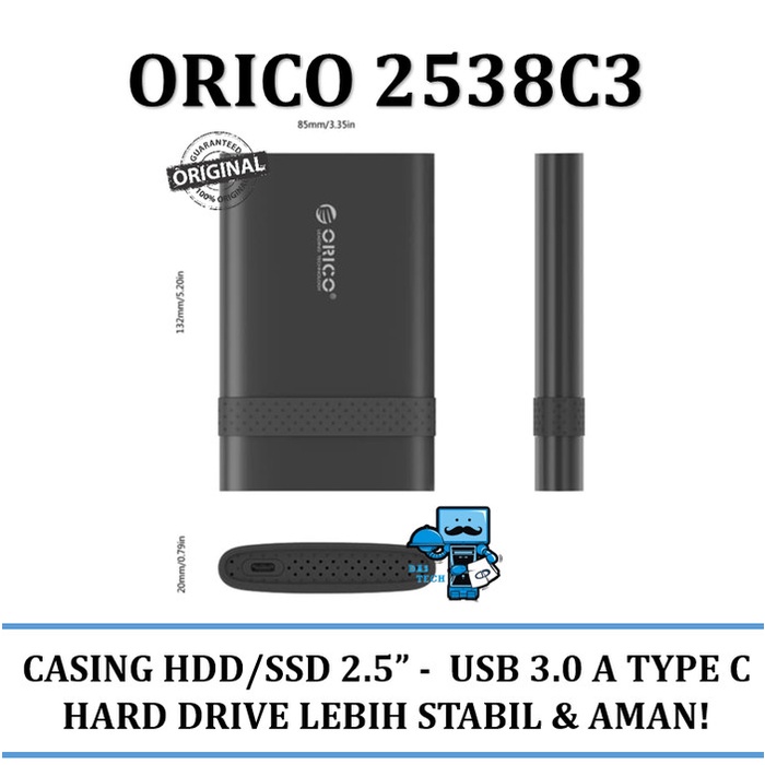 Casing Hdd/Ssd External Orico 2538C3 Usb 3.0 A - Type-C (Usb A-Usb C)