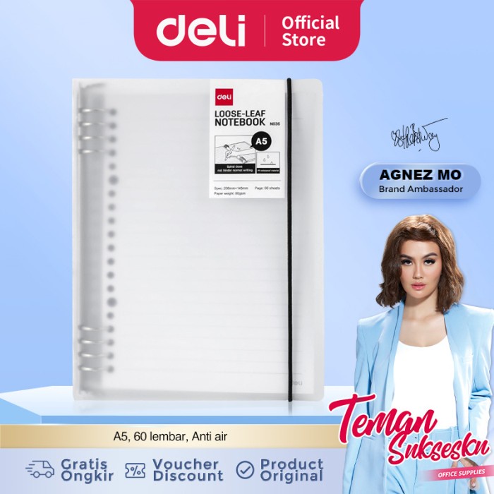 

Deli Loose-Leaf Notebook Binder Buku Catatan A5 60 Lembar 8 Ring En036