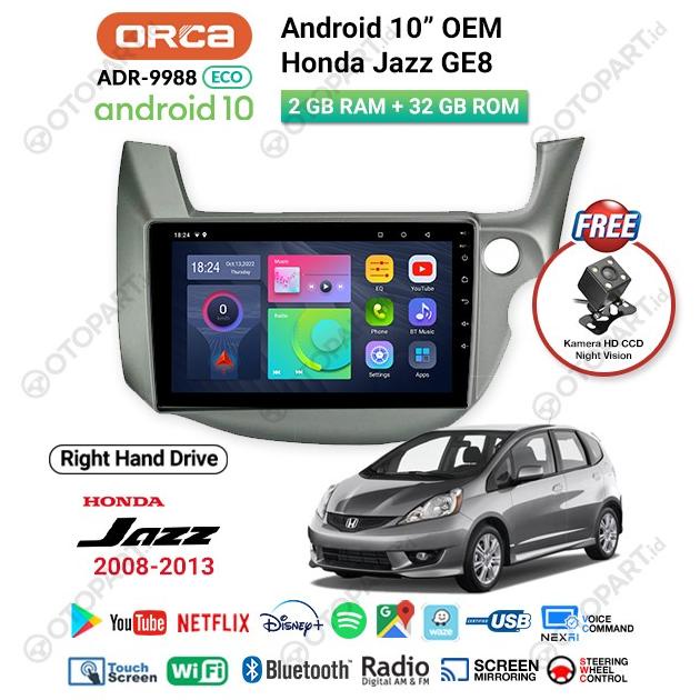 Head Unit Android Jazz GE8 2008- 2014 Orca 9988 ECO 10 Inch