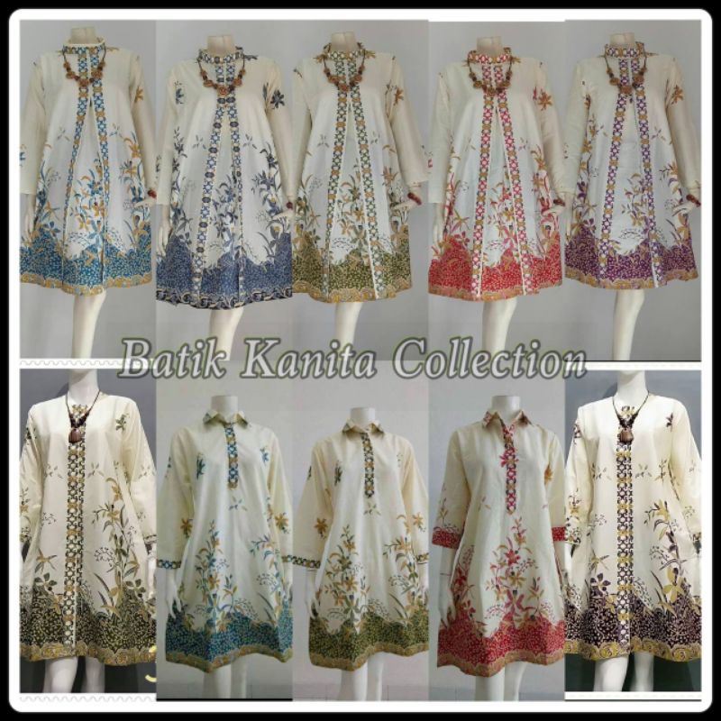 ATASAN WANITA PUTIH TUNIK BATIK TERBARU BATIK WANITA TUNIK SERAGAM BATIK PRIA WANITA