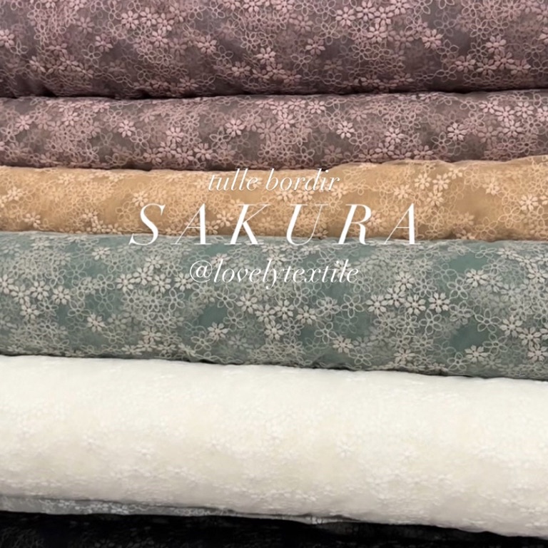 SALE Tulle Bordir Sakura Kain Tile Motif Kain Kebaya Brokat