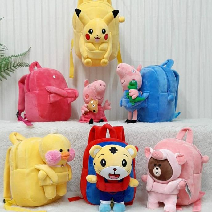 Tas Ransel Boneka Pepa Pig/Pikachu/Bebek/Brown Kostum Pig