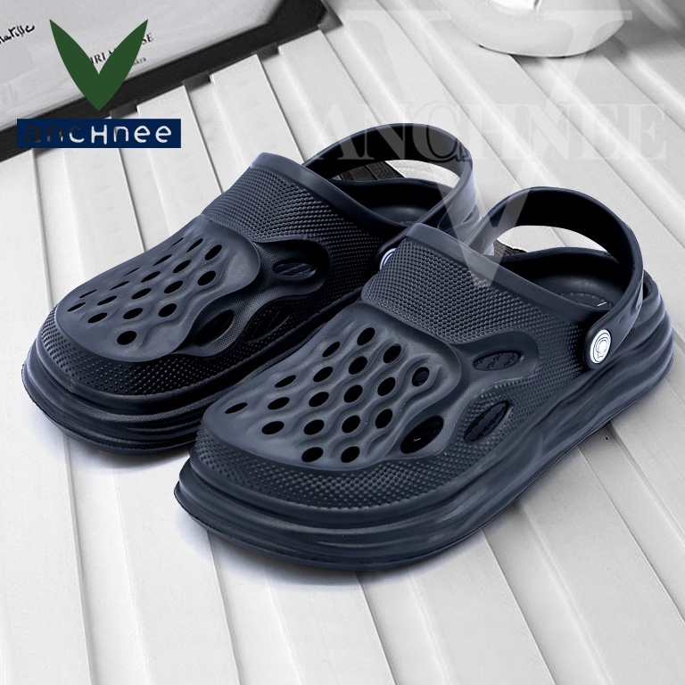 Tren Terbaru.. VANCHNEE Sandal Platform Pria Crocs Sandal Slide Pria Sol Lembut Meningkatkan Tinggi 