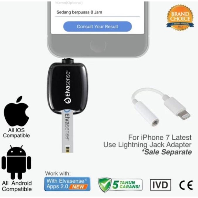 Alat Cek Gula Darah Elvasense Smartphone Connect - Alat Tes Gula Darah