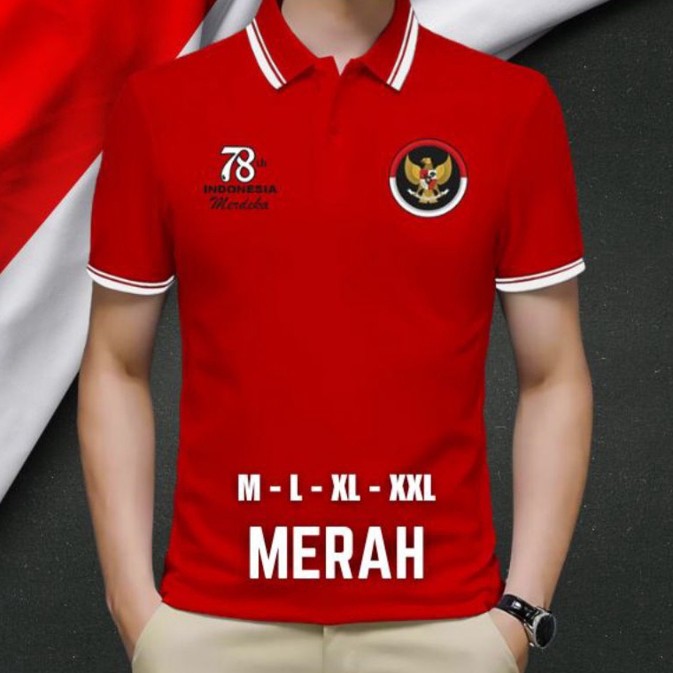 TERLARIS T-shirt Kaos Polo Kemerdekaan RI Ke 78 TH Baju Kerah Pria Wanita Distro