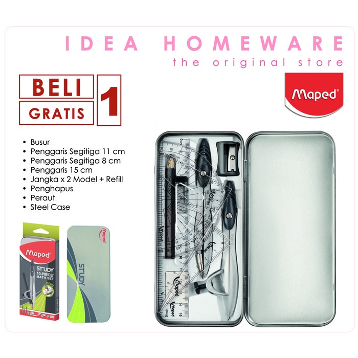 

Bestseller Maped Math Study Set 10 Pcs ( Jangka Busur Penggaris Rautan Eraser )