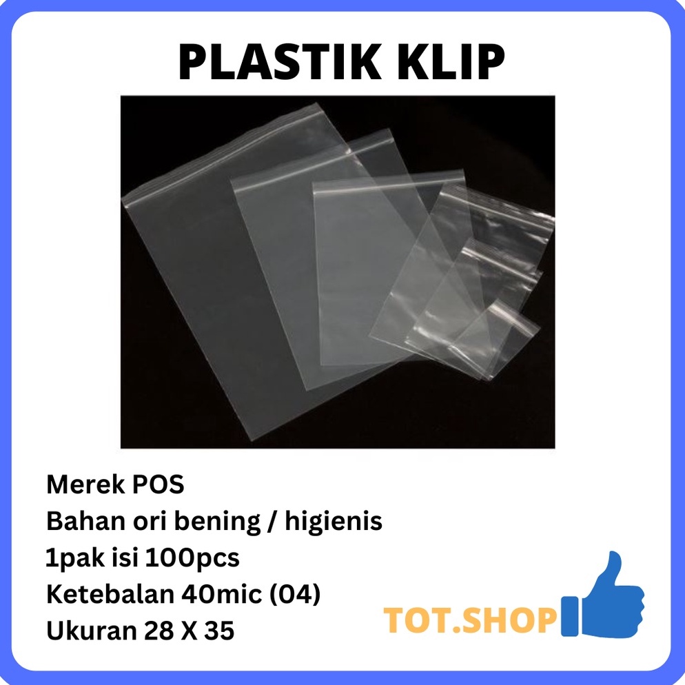 

Terupdate.. 28 x 35 [Tebal 04] Plastik Klip ZIPPER BAG Kaos, Hem, Jaket, Sepatu dengan klip lock MEREK POS BYI