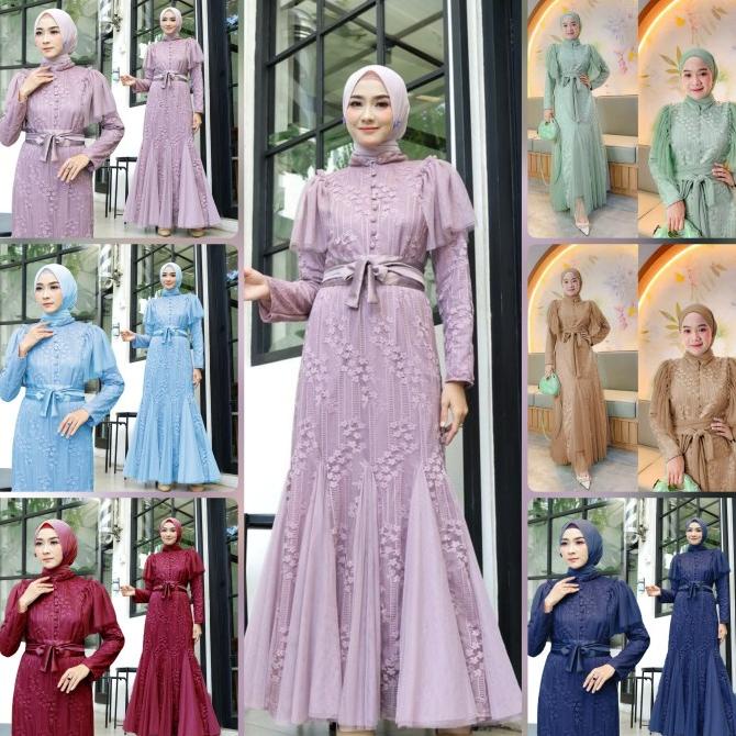 DRESS MAXI GAMIS FLORA NAVY TARO HIJAU OLIVE BROKAT TILE ORCHID BUSUI RARARAMADANI7