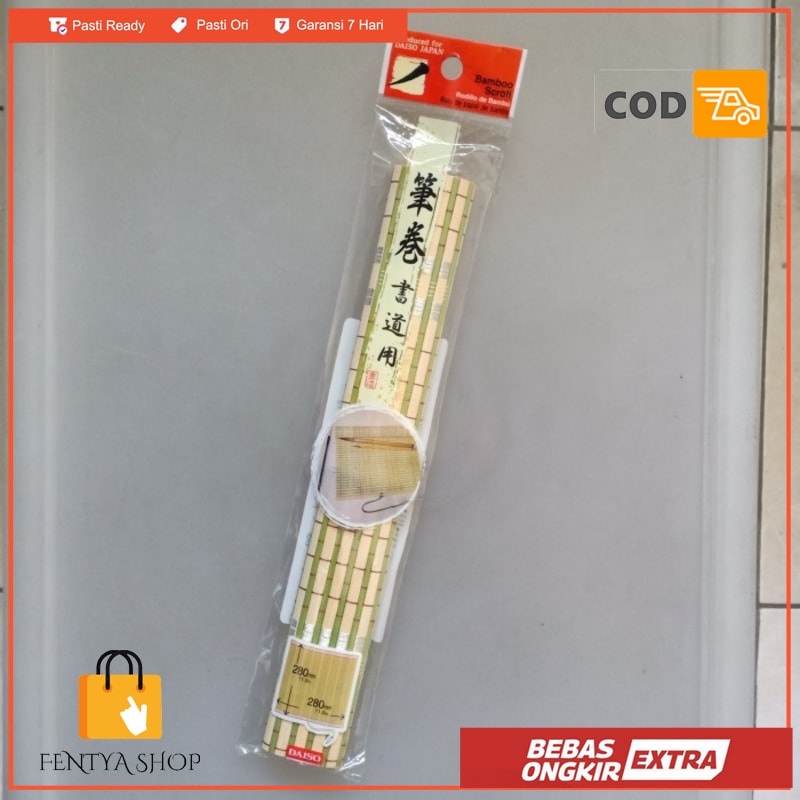 daiso bamboo scroll alat simpan kuas kaligrafi