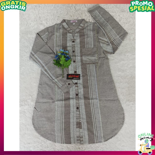 Tunij Salue Kemeja Garis Oversize Baju Tunil Stripe Murah Baju Atasam Perempuan Pakaian Tonik Jumbo 