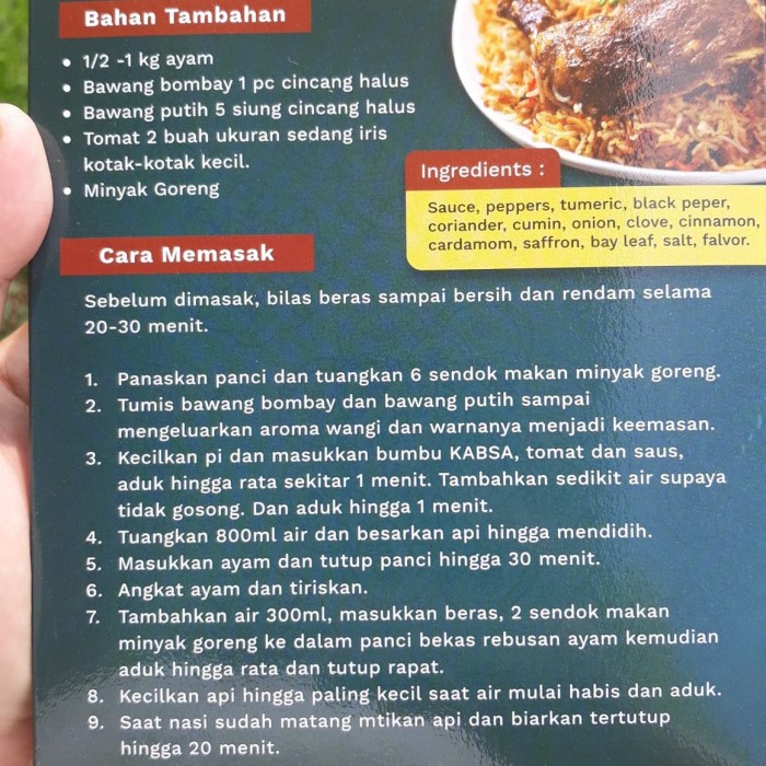 

Basmati Instan 500Gr, Bumbu Kabsah Dan Mandhi. Enak Dan Praktis