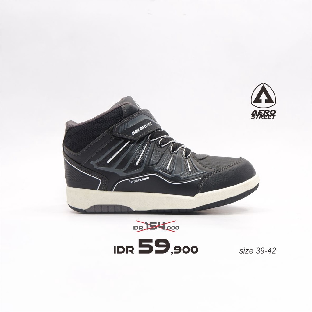 Aerostreet 35-42 Hyperzoom Black Grey - Sepatu Sneakers Casual Sekolah Pria Wanita Aero Street