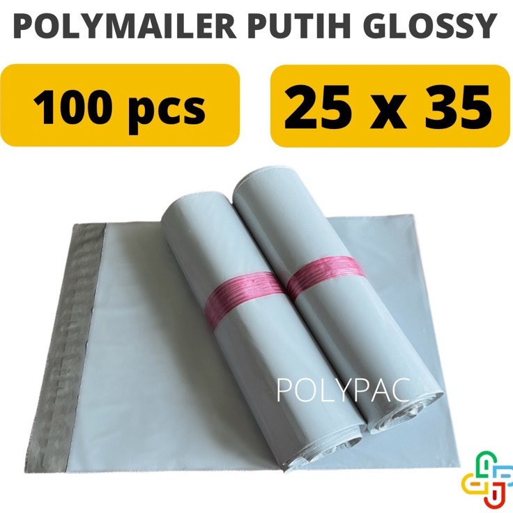 

➼Stock Banyak✺➫ Polymailer PUTIH GLOSSY [25x35] isi 100 pcs - Polymailer Putih Premium K47
