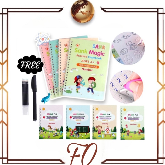 

[LJL ㊛✪) (FO) Sank Magic 3D Buku Edukasi Anak Belajar Menulis Untuk TK Angka & Huruf / buku magic/Magic Practice Book 1 set isi 4 buku + pen + - superr.keren.