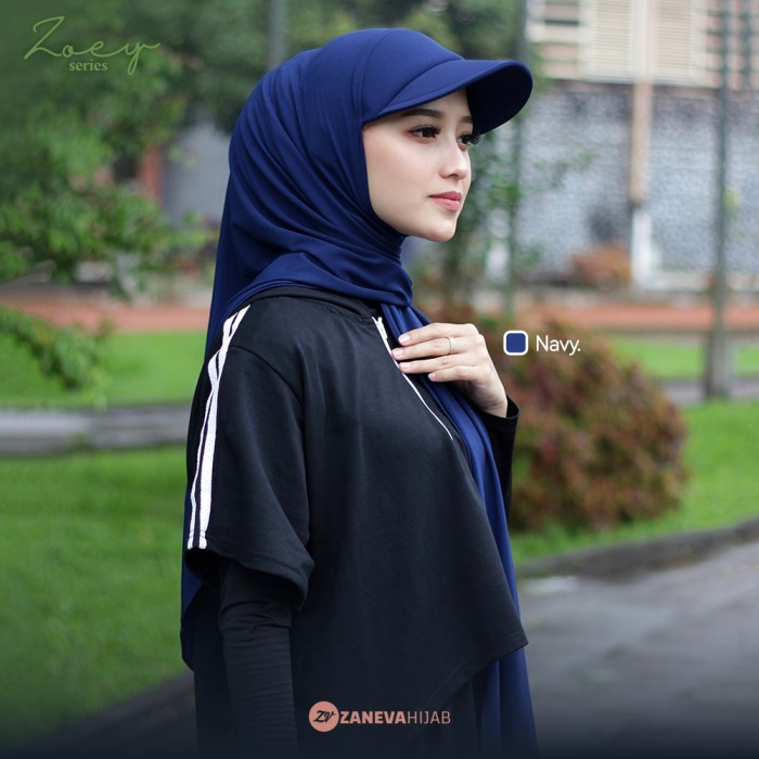 Defines Zaneva Hijab - Zoey Hijab Pashmina Instan Topi Sport Jersey By Zaneva