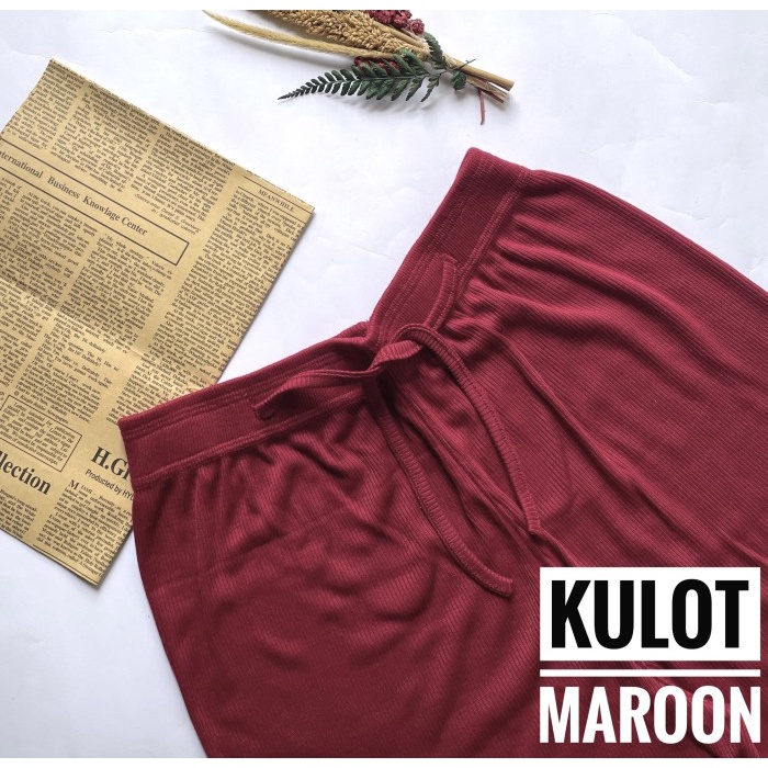 Kulot Highwaist / Celana Panjang Rib / Celana Viral Wanita - maroon