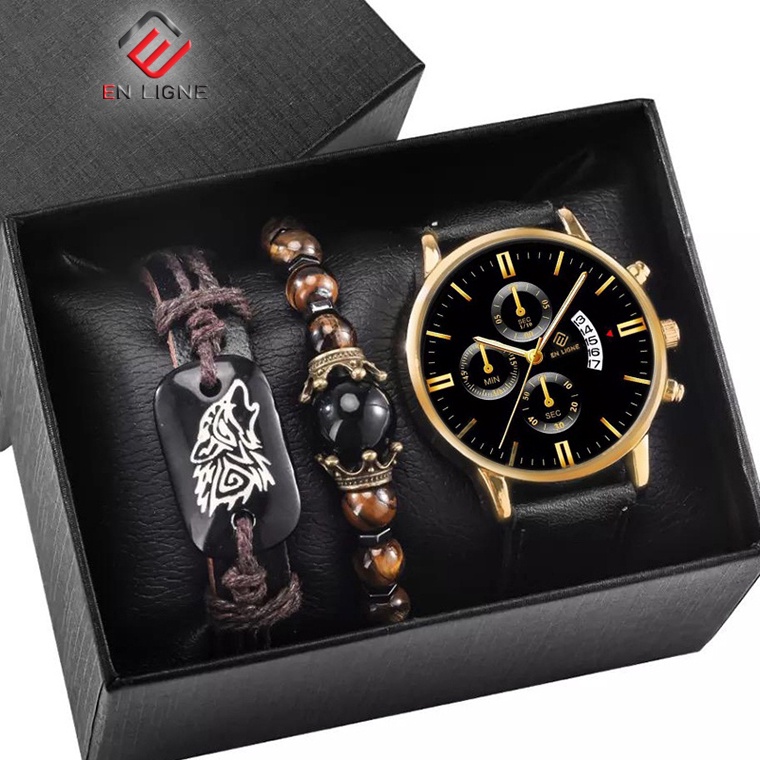 MURAH Jam Tangan Pria Gelang Set - Jam Tangan Kado - Jam Tangan Pria Kasual - Jam Tangan Pria Anti A