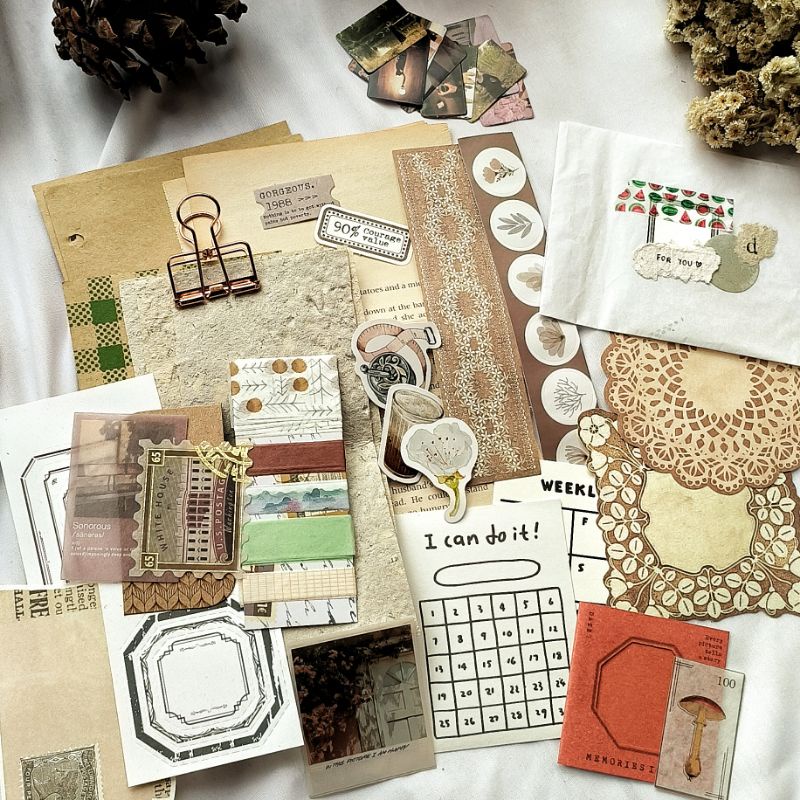 

50 pcs Mini Journaling Kit Vintage Ephemeral