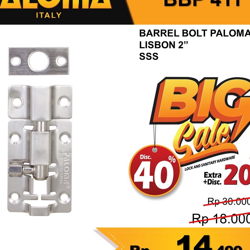 (L.K❤S㊚) GRENDEL STAINLESS SANTEKAN KUNCI SLOT SELOT JENDELA DAN PINTU PALOMA BBP 411 LISBON 2" INCH