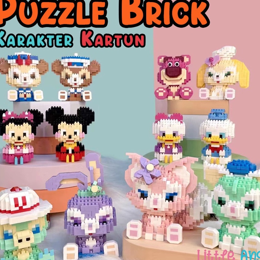 (Z»F❤/J> Mainan anak PUZZLE BALOK SUSUN DISNEY 3D DIY  Mainan Edukasi Bayi Puzzle Brick Mini Kartun 