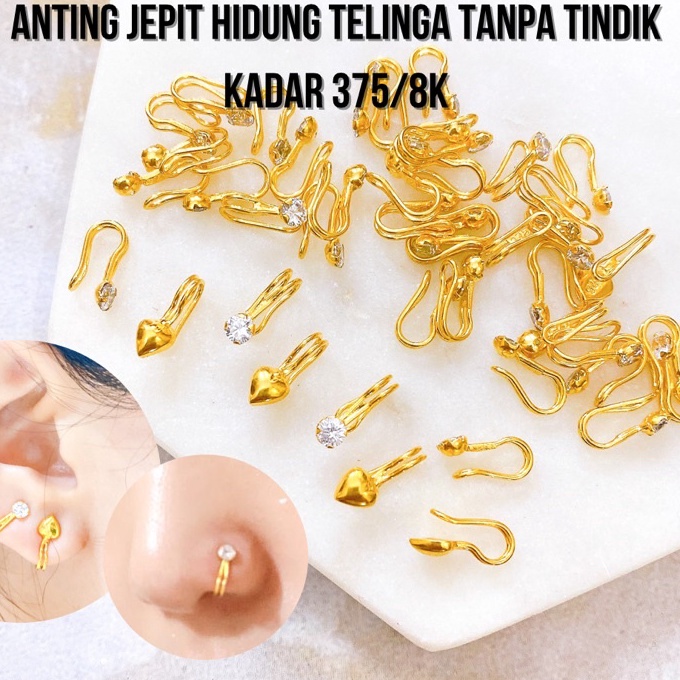 (JP☞.4☆) Anting emas jepit hidung telinga tanpa tindik emas asli kadar 375/8klangsung.kiriim..