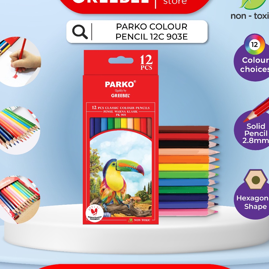 

(◆TI.☼E) PARKO Pensil Warna anak PENCIL 12C 903E (ISI 12) /Coloring/Color/Colour Pencils Cerah tidak beracun utk mewarnai anak - siap.dikirim..!