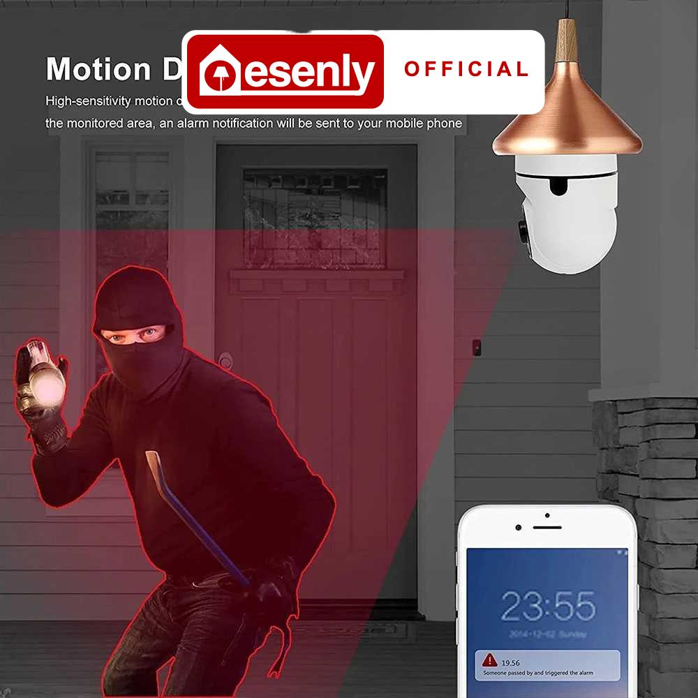 ESENLY  CCTV WiFi IP Camera IR Motion Sensor E27 2MP