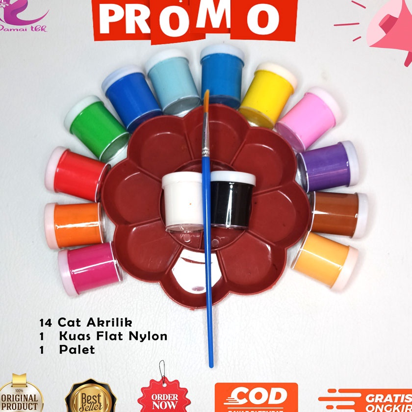 

[ごE/QL➸> Paket Lengkap Cat Lukis dengan kuas dan palet 14 warna R14 viraal!