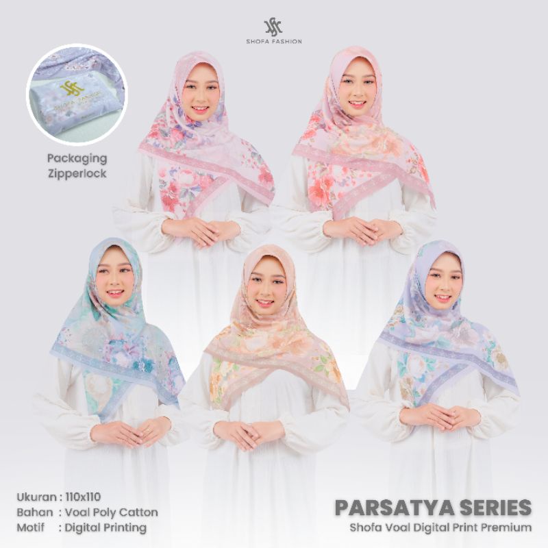 Shofa fashion - PARSATYA Series Hijab kerudung jilbab segi empat voal motif digital print Zipperlock