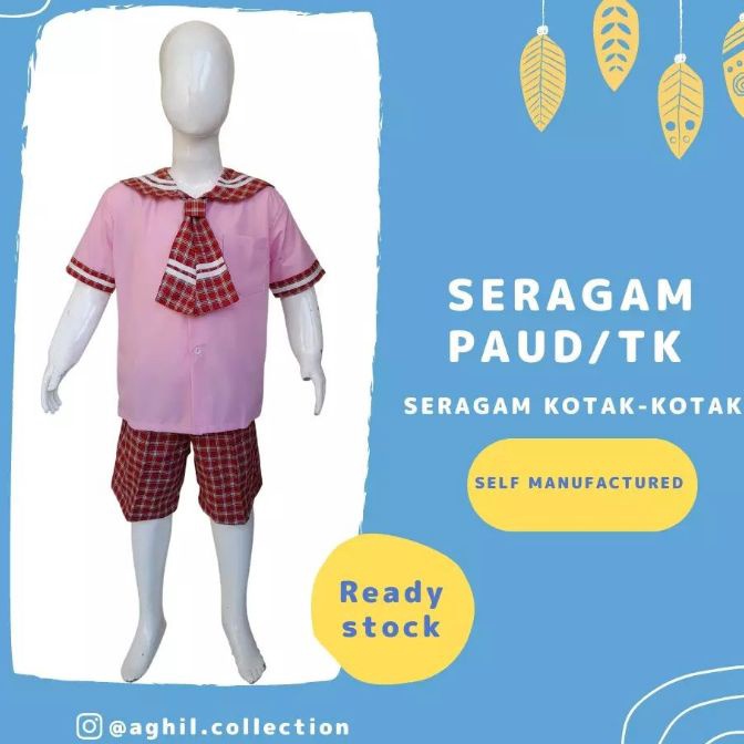 (♪SJ.❦I) SERAGAM TK/PAUD BAJU TK/PAUD KOTAK-KOTAK PINK PENDEK / trendings..