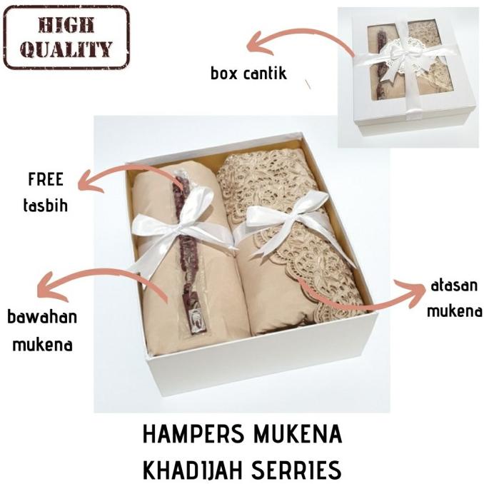 

HAMPERS KADO MUKENA KHADIJAH SERRIES FREE TASBIH&KARTU UCAPAN