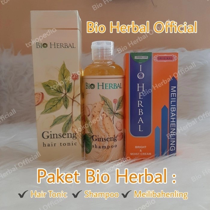 Paket Bio Herbal Ginseng Shampoo + Hair Tonic + Meilibahenling Asli
