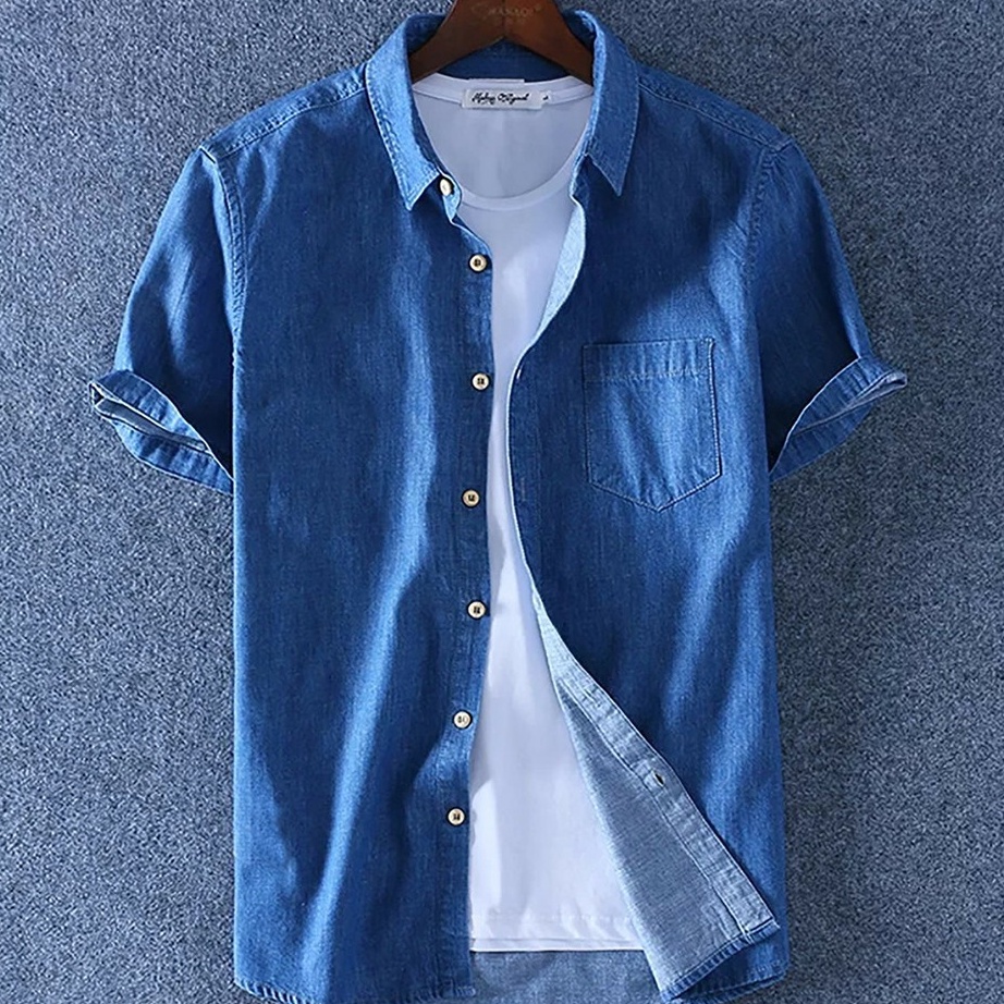 ➤➪✼✰ Kemeja Jeans Polos Pria Lengan Pendek / Kemeja Polos / Bozz Jeans / Kemeja Levis Murah Pria Rea