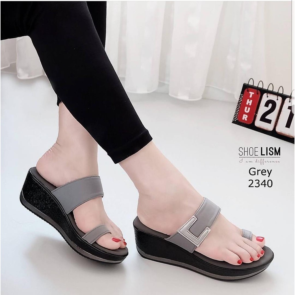 Wedges Sandal Slide Mika Mutiara Batu Besar Sendal Santai Hak Datar Flatform Be Bob Murah Import Abb