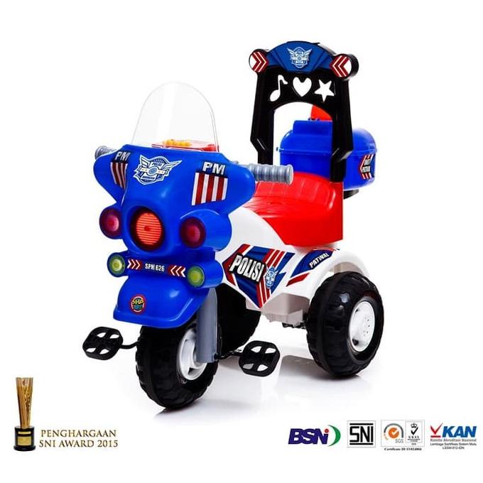JTR MAINAN ANAK COWOK MOTOR POLISI 626 SEPEDA ANAK RODA 3 SPM