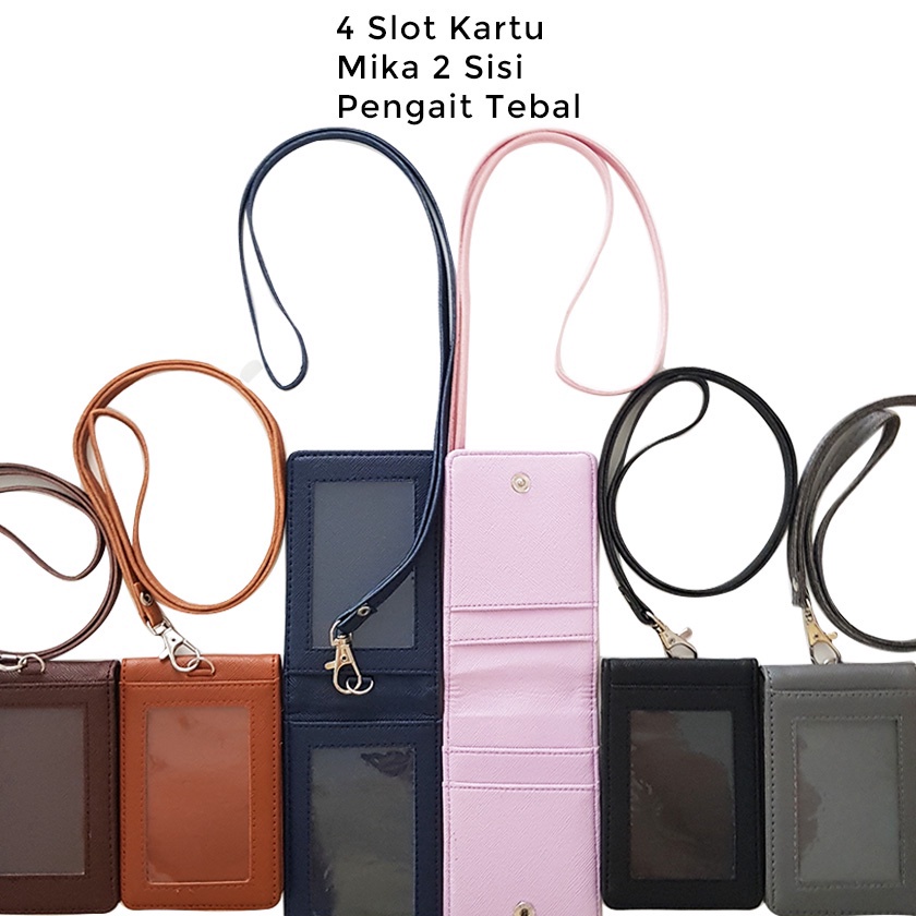 

(F SY✓❣] Lanyard ID Card Holder Name Tag Kulit Dua Sisi Bolak Balik Mika Kancing Termurah Berkualitas- viraal..