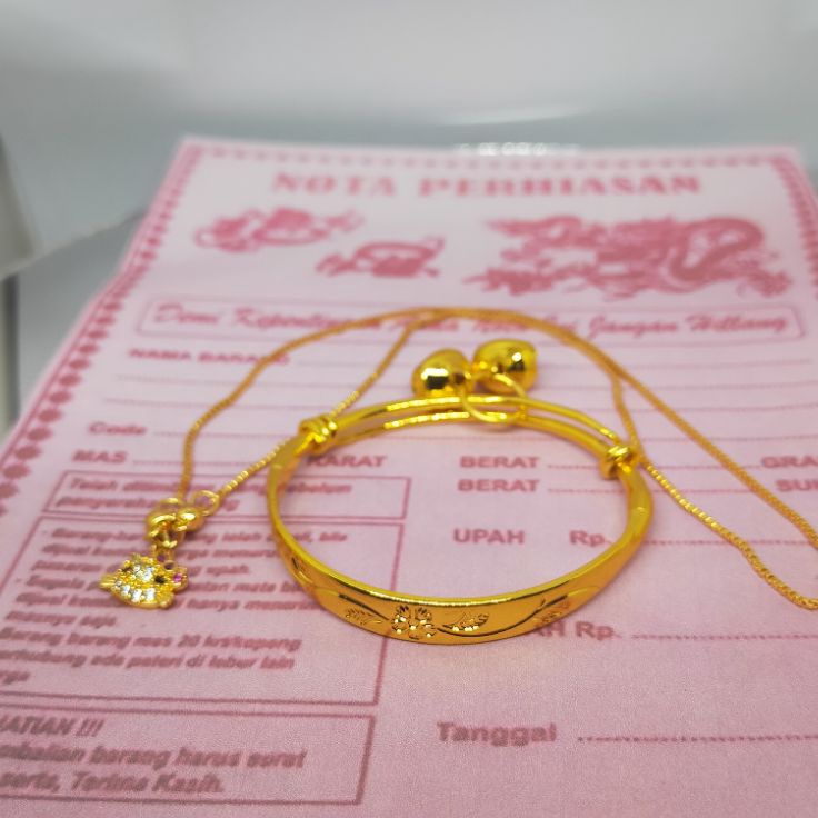 DRZZ3800  set perhiasan anak kalung bonus gelang sepuhan emas asli,,,kalung anak free gelang tangan 
