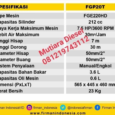 Pompa Alkon Sedot Lumpur Firman Fgp 20 T