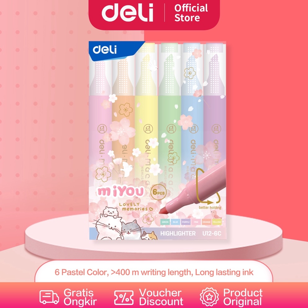 

Terlaris｀Deli Highlighter Penanda Warna Pastel 1 Set Isi 6 Warna Cerah dan Soft Kemasan Mika Lucu EU12-6C