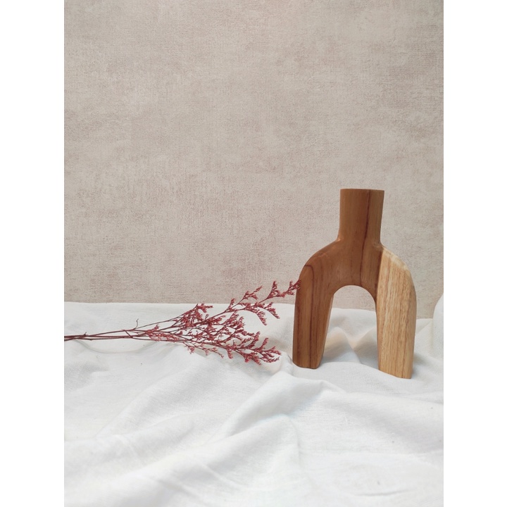 Vas Kayu Aesthetic / Vas Bunga Aesthetic Kayu Jati Solid / Hiasan Kamar