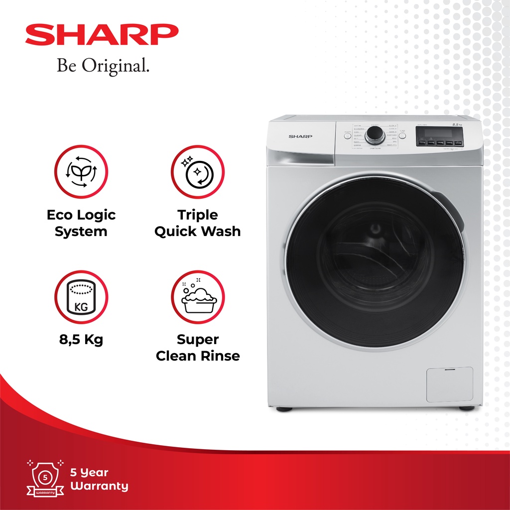 Sharp Mesin Cuci 1 Tabung ES-FL1083W Silver Grey 8.5Kg