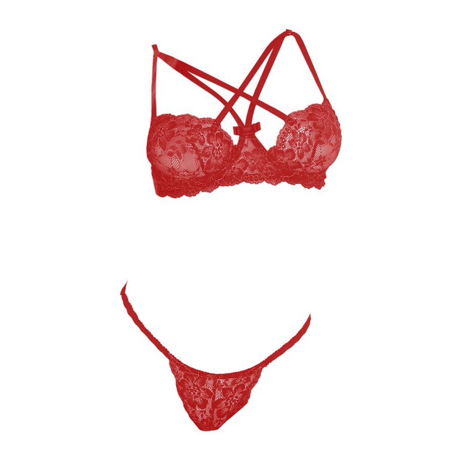 Bikini Bra Set Merah Transparan Bra Kawat