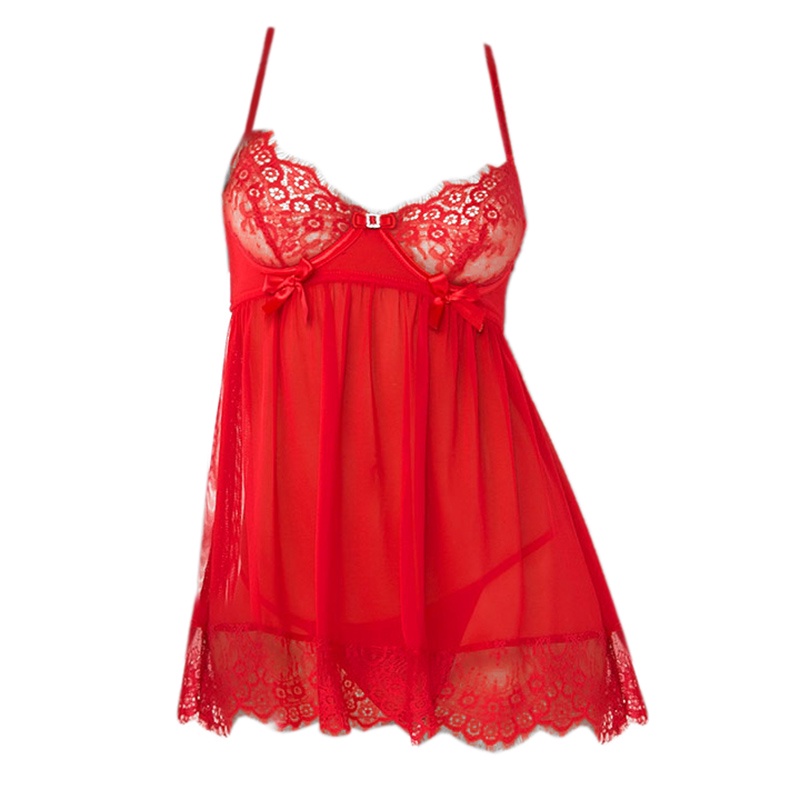 Lingerie Nightgown Merah Transparan, Bra Kawat