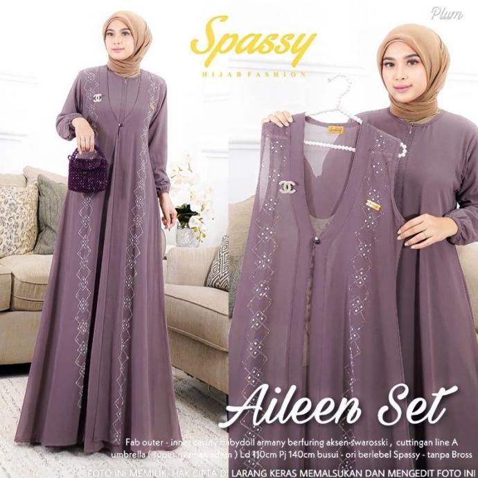 Baju Gamis Wanita Muslim Aileen Set Maxy Inner Outer Rompi Setelan Ibu