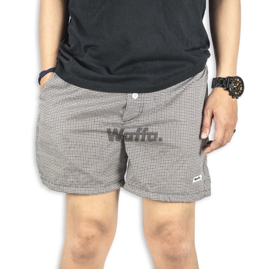 GVGX0553 MEGA SALE  Celana Boxer Pria Model Kancing Motif Kotak Kombinasi Bahan Polyester Waffa