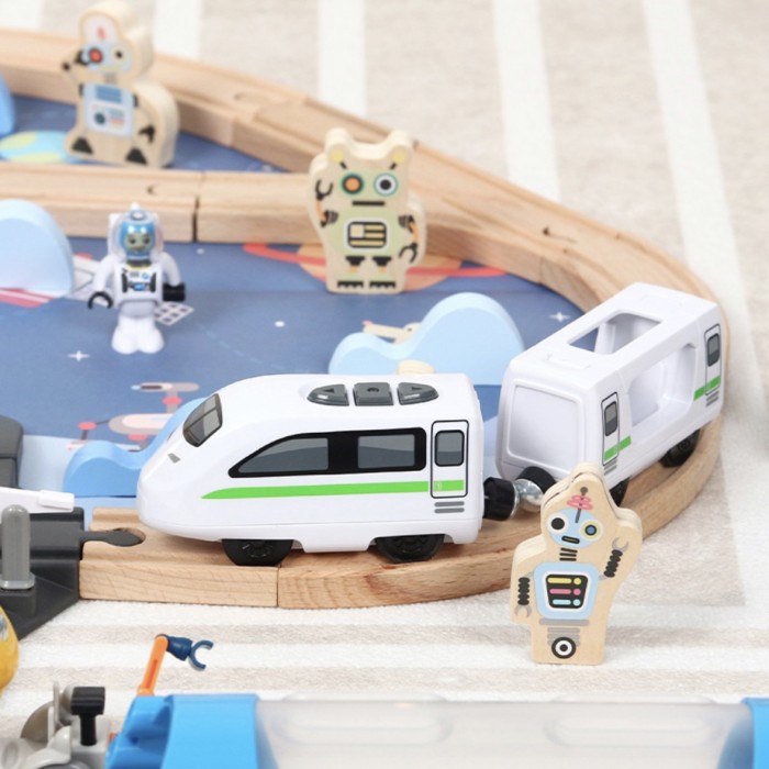 HOT SALE WOODEN SPACE TRAIN ORBIT RAILWAY TRAIN TOYS 89 PCS MAINAN KAYU ANAK TERLARIS
